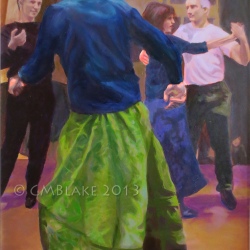 Unlikely Dance: Green Skirt - 30 x 48 in., oils on canvas