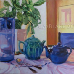 Blue Glass and Teapots