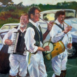 Three Musicians -- oils on canvas, 16 x 20 in.